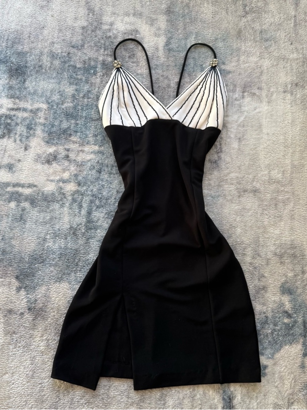 JOARA Mode Vintage USA Bodycon Midi Slip Glam Rhinestone Bust Black White Size L